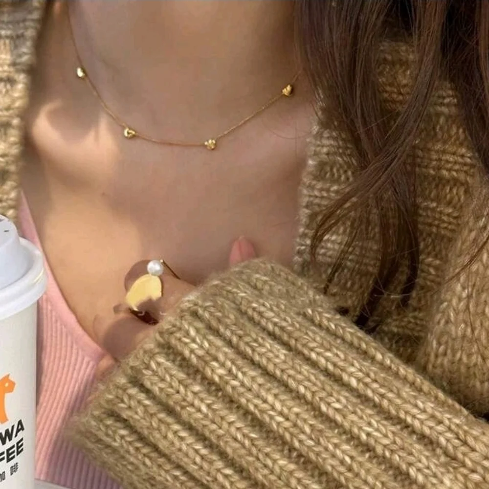 NEW! 18K Gold Plated Minimalist Simple Petite Hearts Station Chain Necklace - Picture 5 of 6